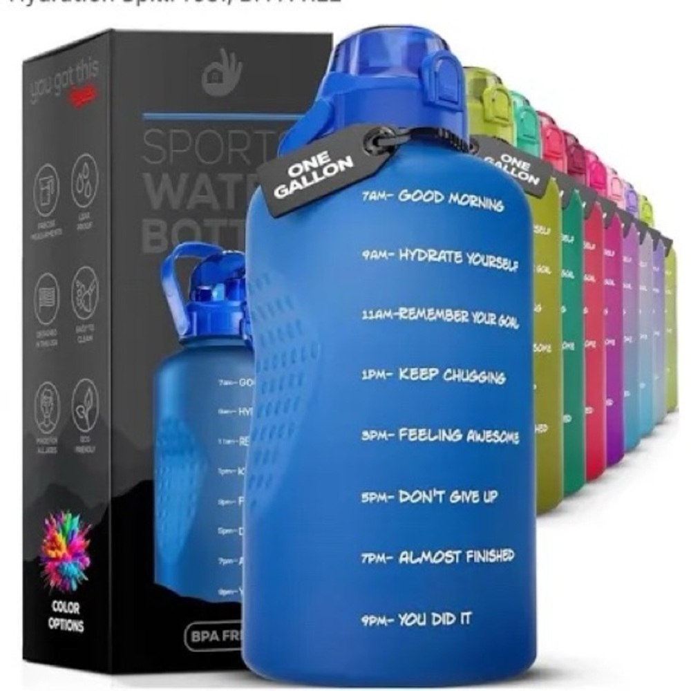 NEW  - Sports Water Bottle : One Gallon Motivational Water Bottle - Blue